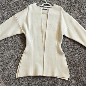 ZARA Cream Open-Front Textured Knit Cardigan